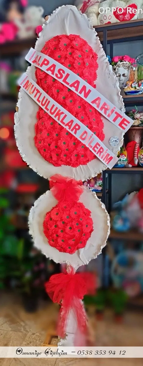 İkili Kırmızı Yapay Çelenk