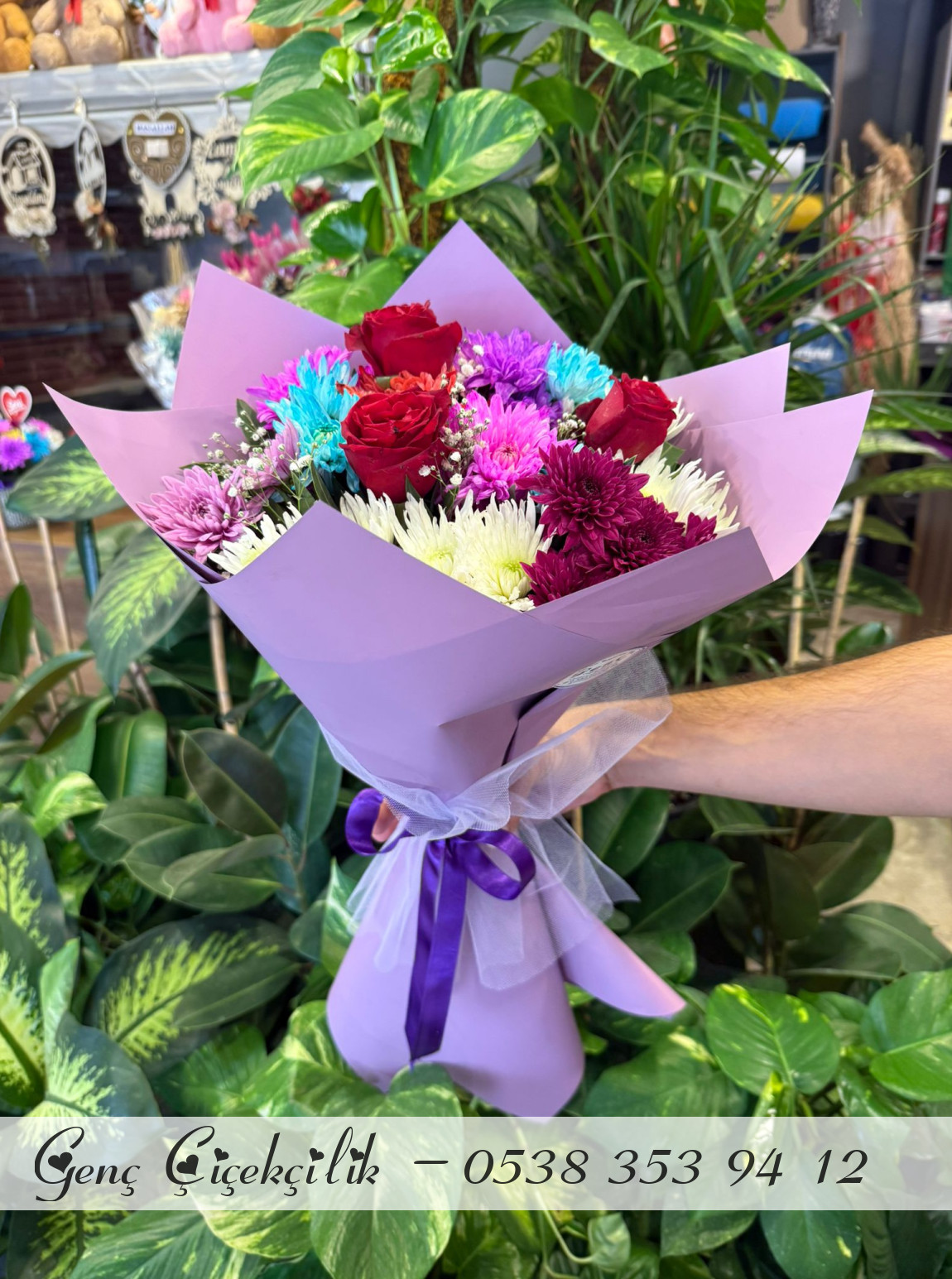 Kırmızı Güllü Kasımpatılı Mevsim Bahar Buketi