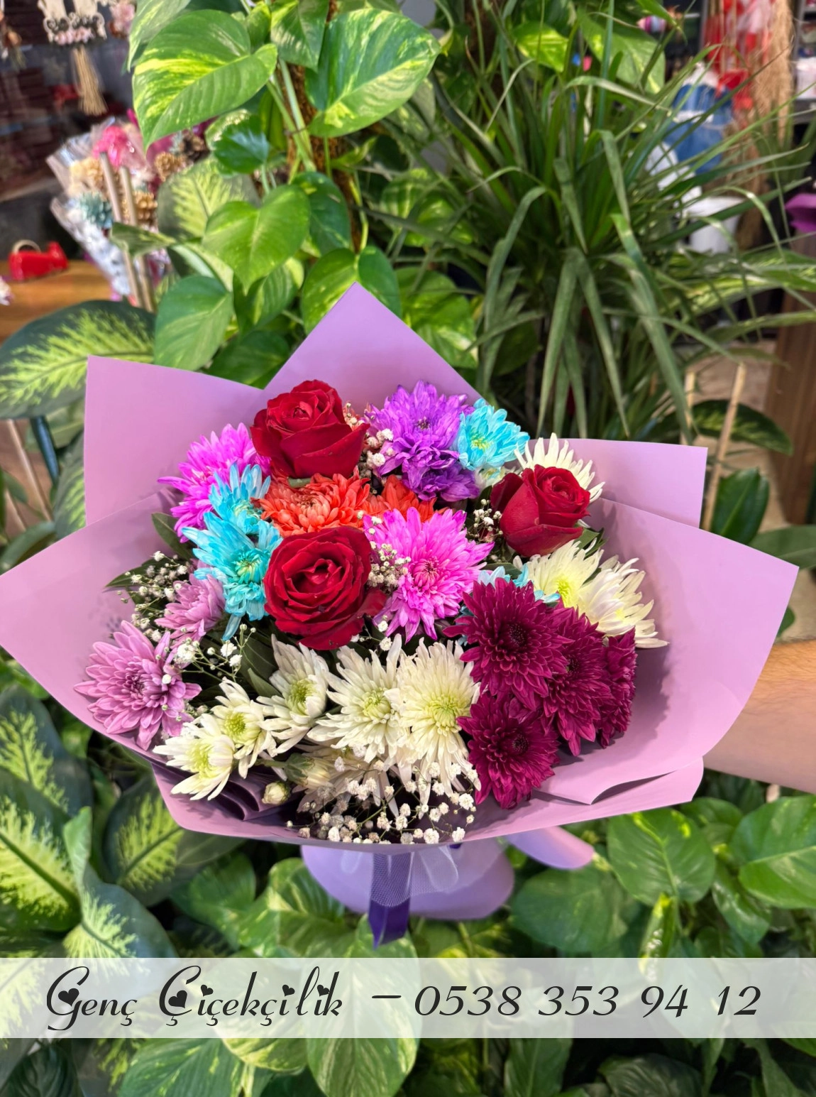 Kırmızı Güllü Kasımpatılı Mevsim Bahar Buketi