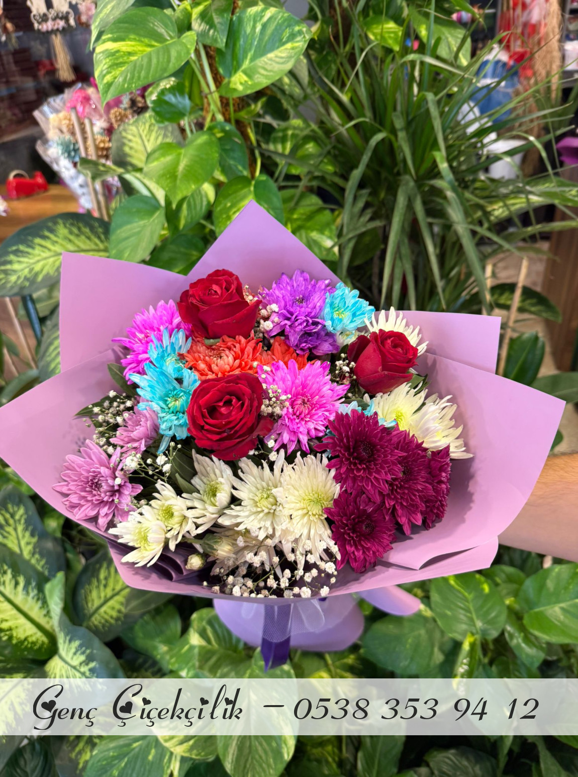 Kırmızı Güllü Kasımpatılı Mevsim Bahar Buketi