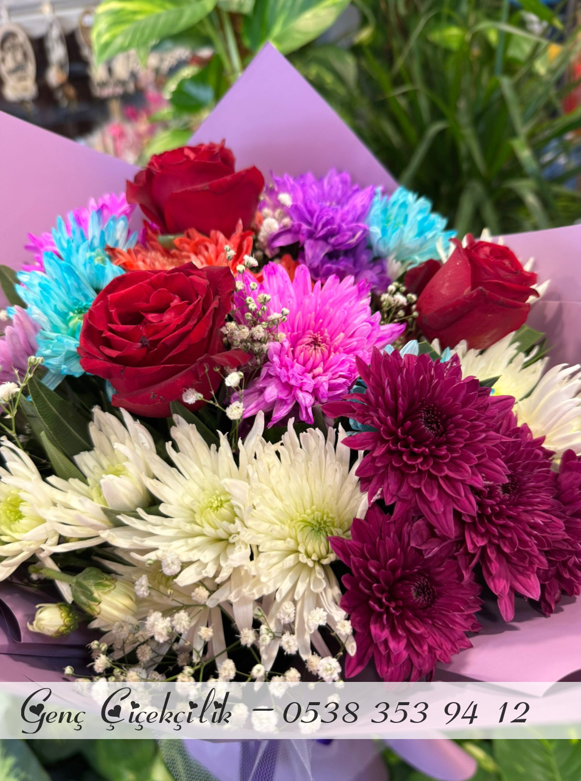 Kırmızı Güllü Kasımpatılı Mevsim Bahar Buketi